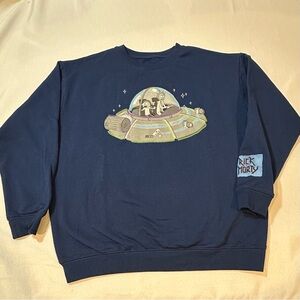 Rick and Morty Sweatshirt – XL Blue Graphic Crewneck UFO Design